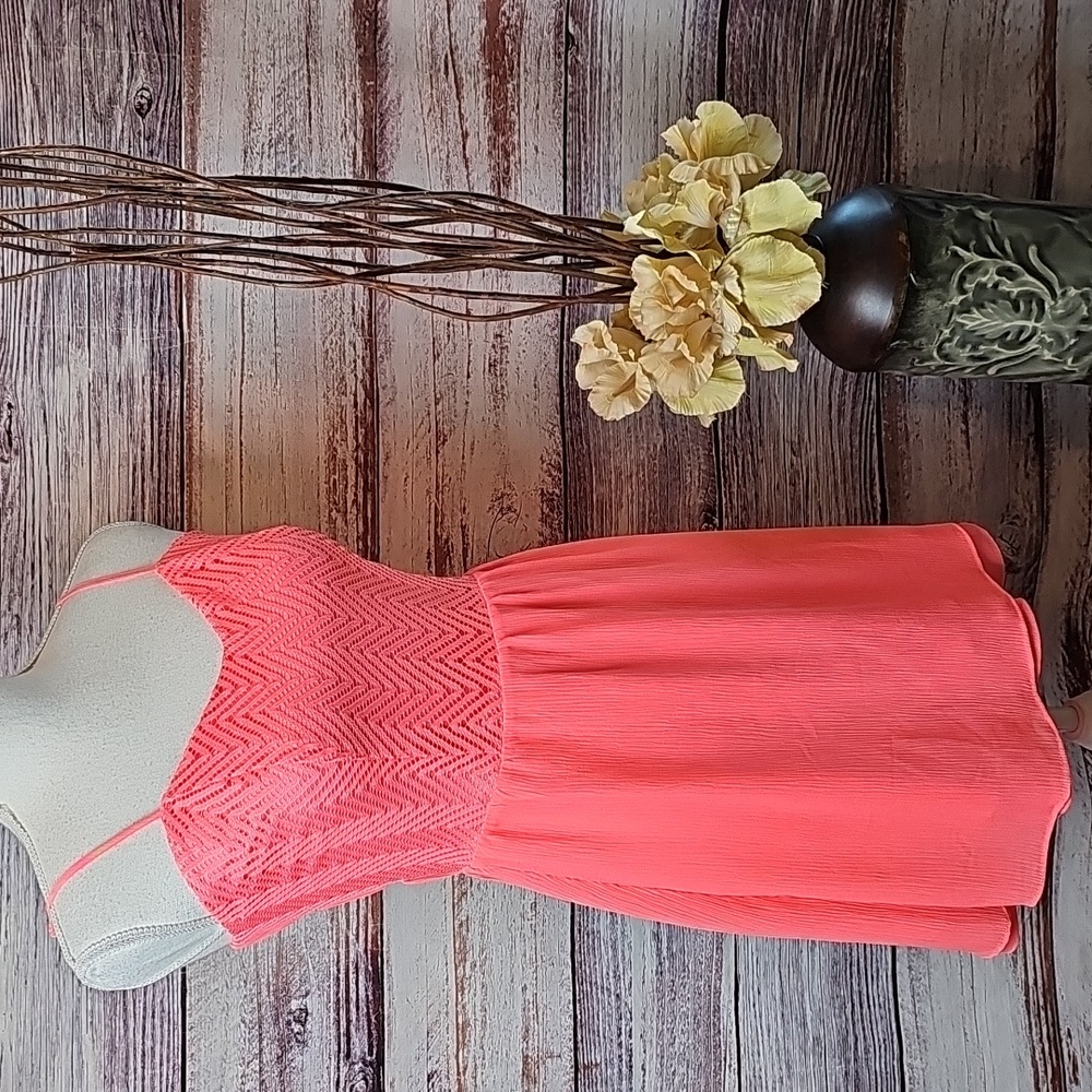 NEW CANDIES CORAL LINED SPAGHETTI STRAP CUTOUT ZIP-UP MINI DRESS